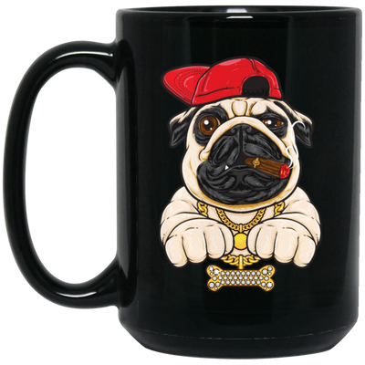 Funny Cartoon Hip Hop Pug Dog, Pug Love Gift, Cool Pug, Rich Pug Black Mug