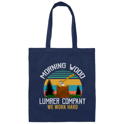 Morning Wood Retro, Lumber Company Funny Camping Carpent Canvas Tote Bag