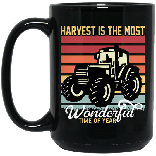 Harvest Is The Most Wondeful Time Of Year, Retro Farmer Black Mug