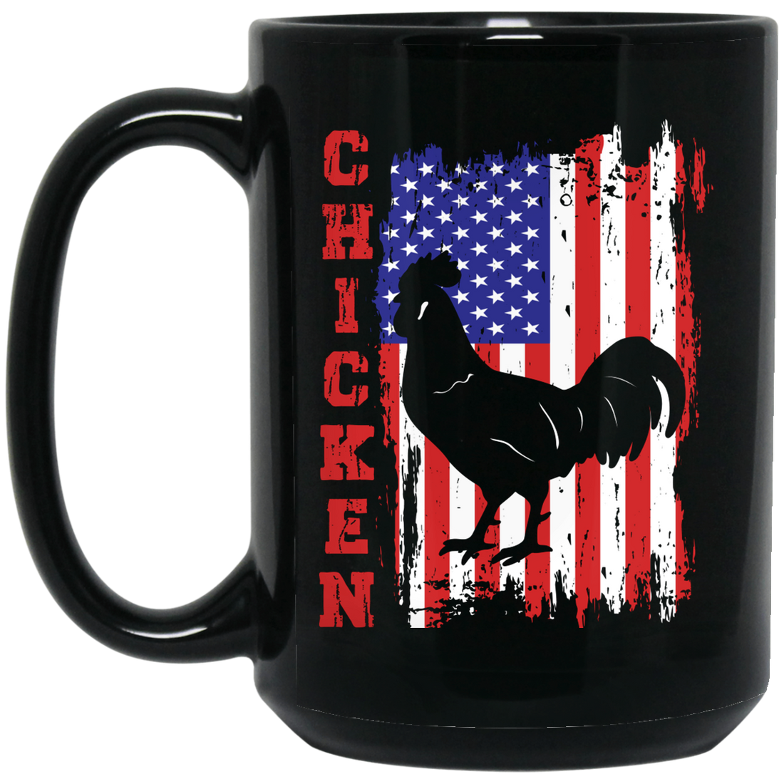 Chicken Silhouette, American Chicken, American Flag Black Mug