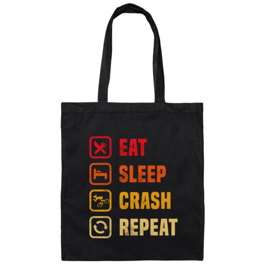 Retro Eat Sleep Crash Repeat - Mountain Biking Canvas Tote Bag