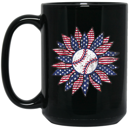 American Baseball, Sunflower Baseball, Leopard Sunflower-2 Black Mug