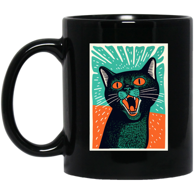Meowing Love Gift, Cat In Retro Style, Lovely Cat, Funny Cat Poster Black Mug
