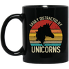 Easily Distracted, By Unicorns, Vintage Unicorns Black Mug