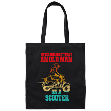 Old Man Scooter Gift, Never Underestimate Vintage, Model Motor Awesome Canvas Tote Bag