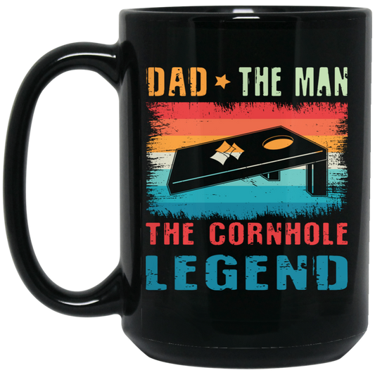 Retro Dad, The Man, The Cornhole Legend, Retro Cornhole Black Mug