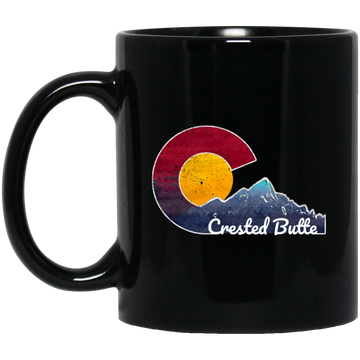 Crested Butte, Colorado With Flag Inspired Scene, Love Colorado Gift Black Mug