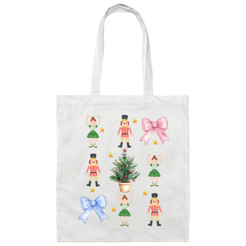 Nutcracker Xmas, Coquette Ribbon, Preppy Christmas Canvas Tote Bag