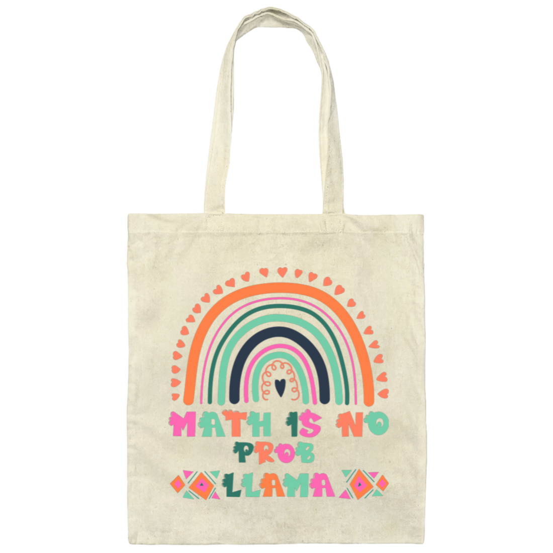 Math Is No Prob-Llama, No Problem, Retro Rainbow Canvas Tote Bag