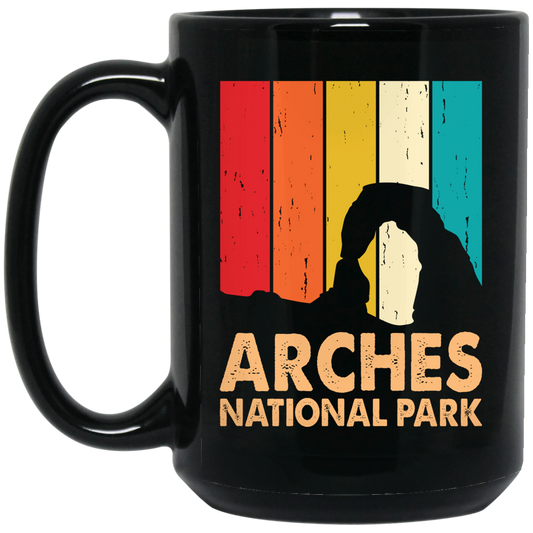 Arches National Park, Retro Arches, Arches Silhouette Black Mug