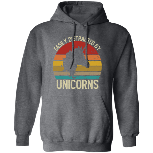 Easily Distracted, By Unicorns, Vintage Unicorns Pullover Hoodie