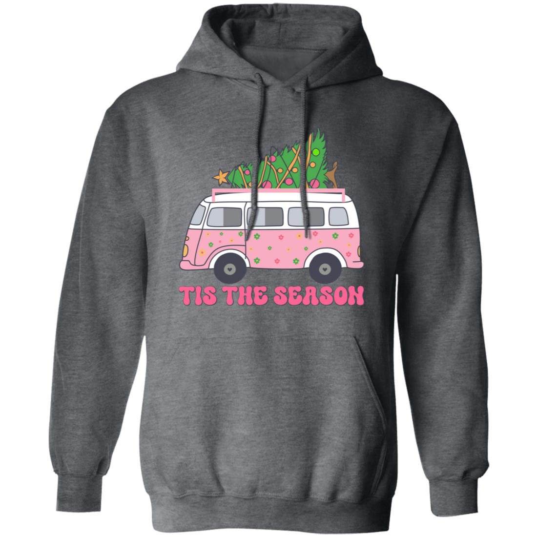 Tis The Season, Christmas Bus, Pink Christmas, Bus Bring Xmas Tree Christmas Pullover Hoodie