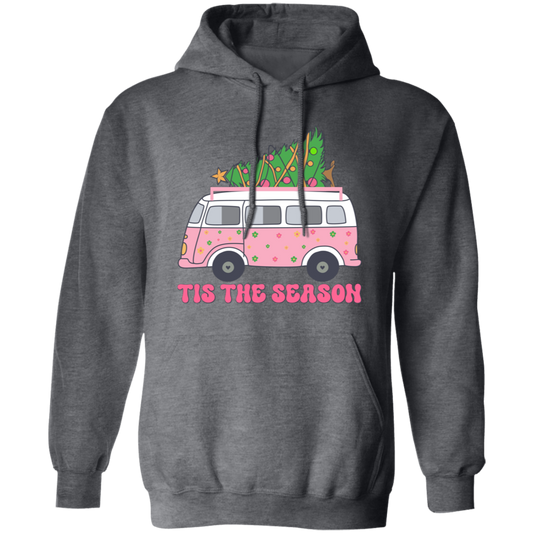 Tis The Season, Christmas Bus, Pink Christmas, Bus Bring Xmas Tree Christmas Pullover Hoodie