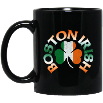 Boston Irish, Shamrock Flag, Patricks Day, Boston Love Gift Black Mug