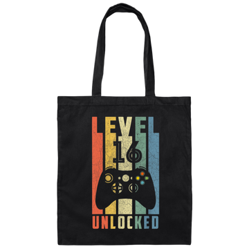 Level 16 Unlocked, 16th Video Gamer, 16th Birthday Gift, Retro 16th Gift Canvas Tote Bag
