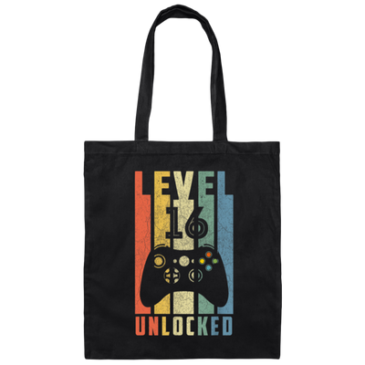 Level 16 Unlocked, 16th Video Gamer, 16th Birthday Gift, Retro 16th Gift Canvas Tote Bag