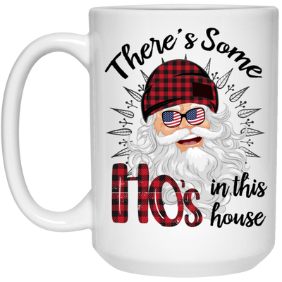 There's Some Ho's In This House, Cool Santa, Red Plaid Hat, Merry Christmas, Trendy Christmas White Mug