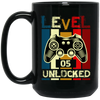 Gamer Love Gift, Level 5 Unlocked, Retro Style For 5th Birthday, Love 5th Black Mug