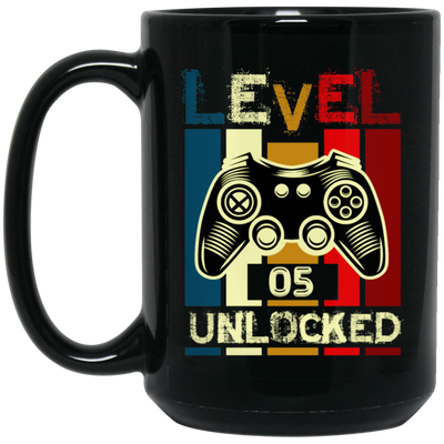 Gamer Love Gift, Level 5 Unlocked, Retro Style For 5th Birthday, Love 5th Black Mug