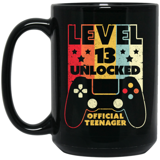 Level 13 Unlocked, Official Teenager 13th, Funny Birthday Gift, Best 13th Black Mug