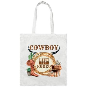 Cowboy Design, Retro Life Is A Rodeo, Love Cowboy Life Canvas Tote Bag