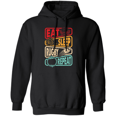 Eat, Sleep, Rugby, Repeat, Retro Rugby, Rugby Lover Pullover Hoodie