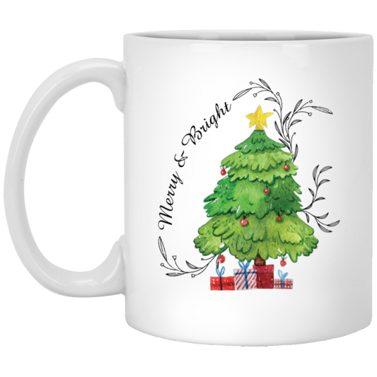 Merry And Bright, Christmas Tree, Love Christmas White Mug