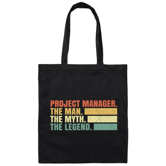 Project Manager Gift, The Man, The Myth, The Legend, Retro Manager Canvas Tote Bag