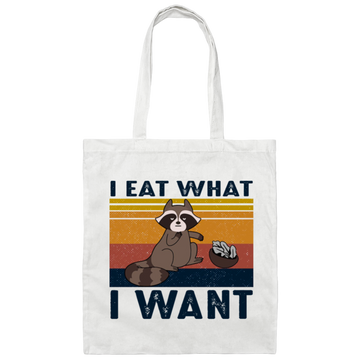 Retro Raccoon I Eat What I Want, Funny Raccoon Canvas Tote Bag