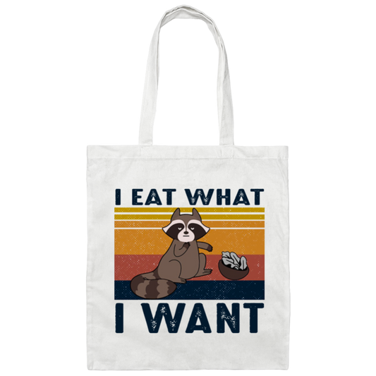 Retro Raccoon I Eat What I Want, Funny Raccoon Canvas Tote Bag