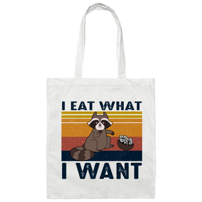 Retro Raccoon I Eat What I Want, Funny Raccoon Canvas Tote Bag