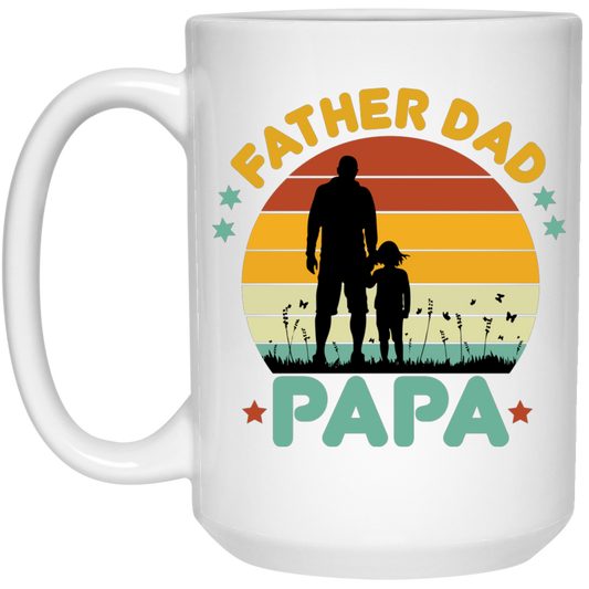 Retro Papa, Father's Day Gift, Daddy And Daughter Silhouette White Mug
