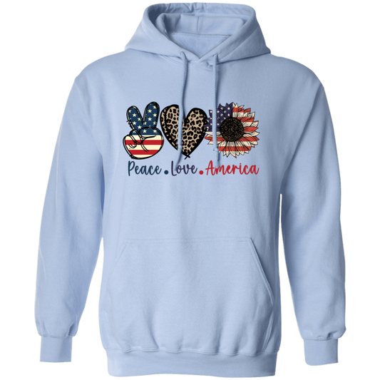 Peace Love American, Sunflower American, Leopard Pattern Pullover Hoodie