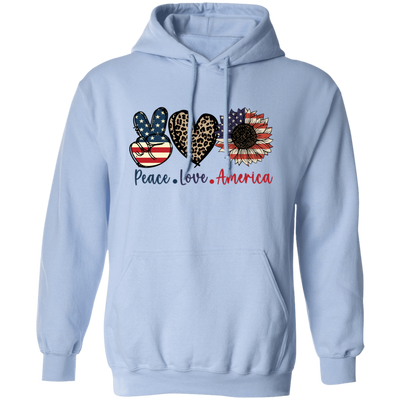 Peace Love American, Sunflower American, Leopard Pattern Pullover Hoodie