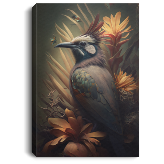 Ultra Realistic Bird Of Paradise Portrait, Surrounded By Dried Flowers, Gloomy Bird Canvas