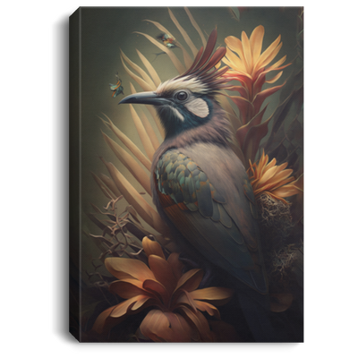 Ultra Realistic Bird Of Paradise Portrait, Surrounded By Dried Flowers, Gloomy Bird Canvas