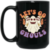 Let's Go Ghouls, 3 Boos, Funny Boo, Groovy Halloween Black Mug