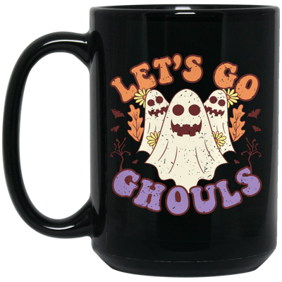 Let's Go Ghouls, 3 Boos, Funny Boo, Groovy Halloween Black Mug