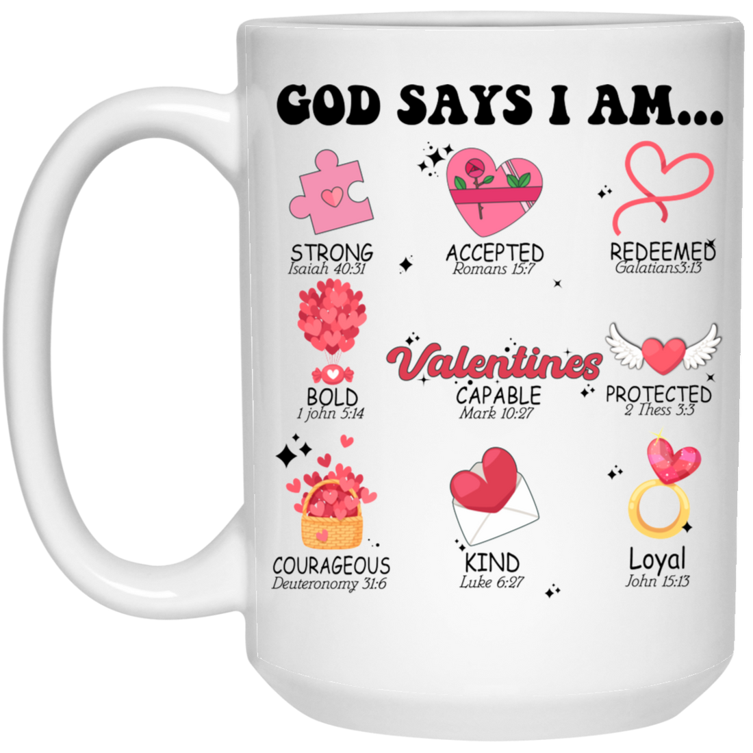God Say I Am Strong, Love Jesus, My Christ, My Valentine White Mug