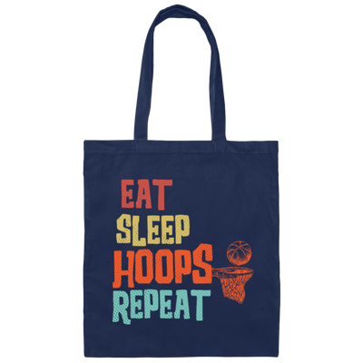 Basketball Gift, Eat Sleep Hoops Repeat Png, Retro Basketball Sport Canvas Tote Bag