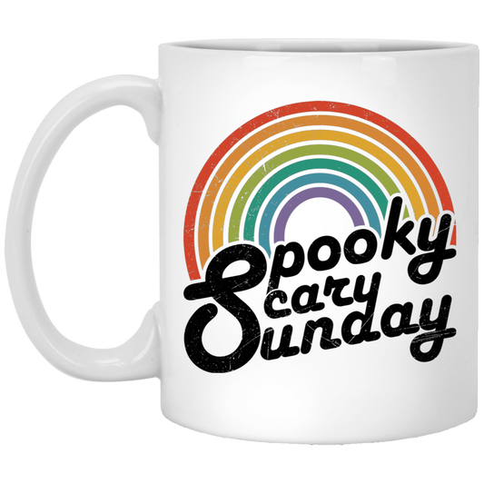 Spooky, Scary, Sunday, Rainbow Spooky, Retro Scary White Mug