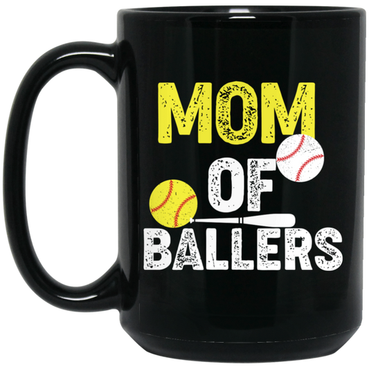 Mom Of Ballers, Baseball Sport, Retro Baseball Player Black Mug