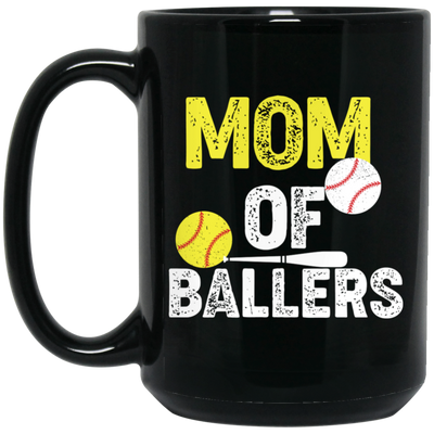 Mom Of Ballers, Baseball Sport, Retro Baseball Player Black Mug