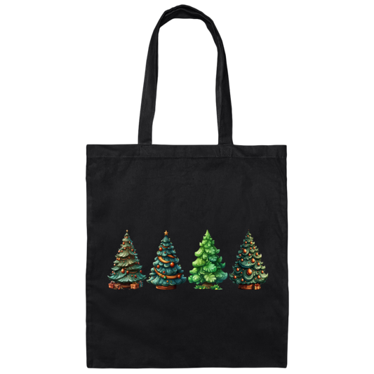 Xmas Tree, Set Of Christmas Trees, Four Xmas Trees, Merry Christmas, Trendy Chrismas Canvas Tote Bag