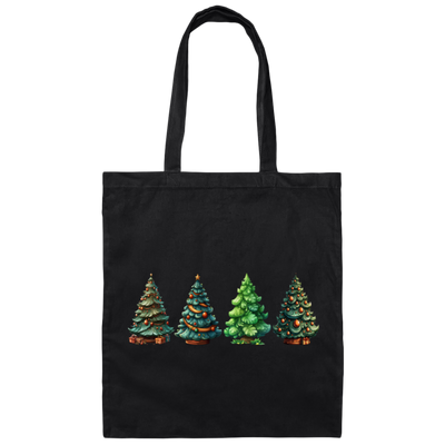 Xmas Tree, Set Of Christmas Trees, Four Xmas Trees, Merry Christmas, Trendy Chrismas Canvas Tote Bag