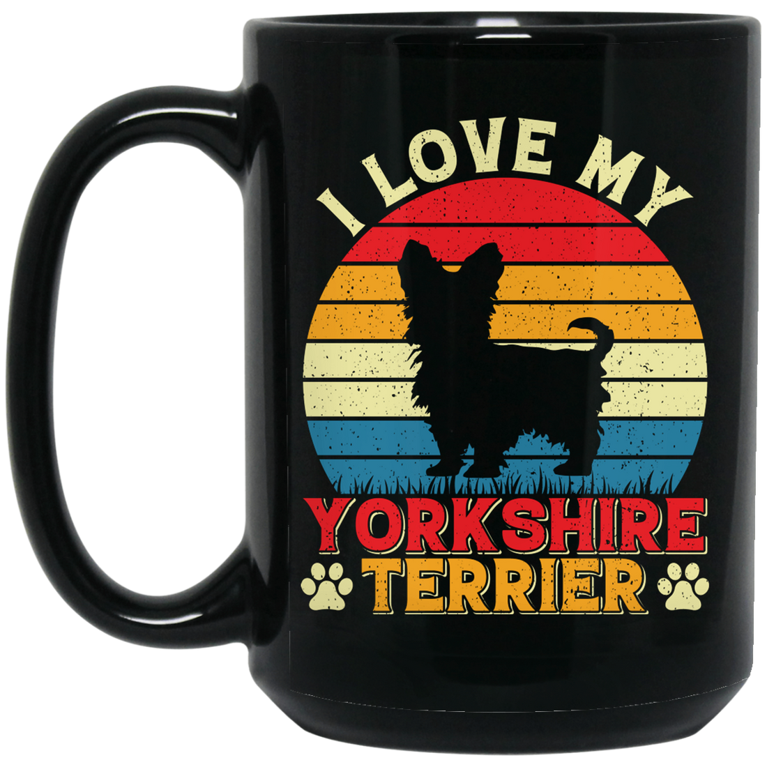 I Love My Yorkshire Terrier, Retro Yorkshire, Yorkshire Silhouette Black Mug