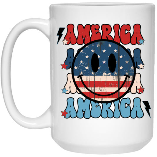 America, American Smiley, Smile Icon, America Smile White Mug
