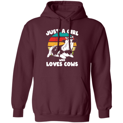 Cow Retro, Just A Girl Who Loves Cows, Scottish Highland Pullover Hoodie