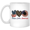 Peace Love American, Sunflower American, Leopard Pattern White Mug