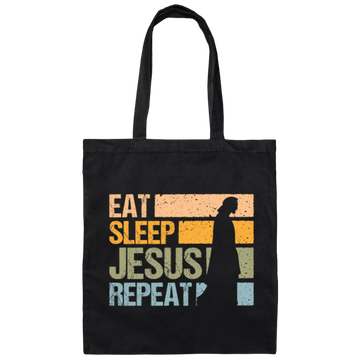 Love Jesus Eat Sleep Jesus Repeat God Faith Christian Retro Gift Canvas Tote Bag